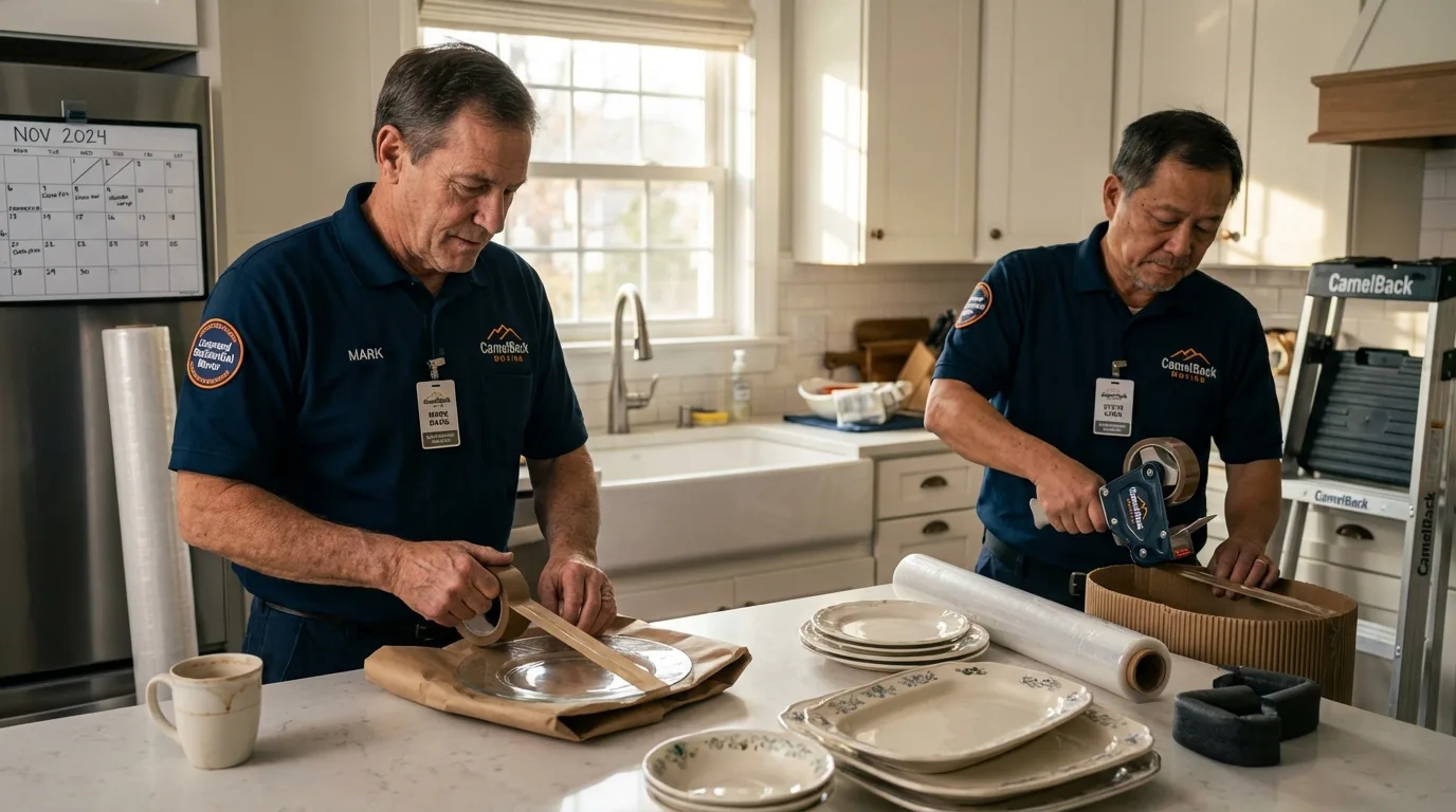 Professional crew packing kitchen dishware in Yellow Springs, OH